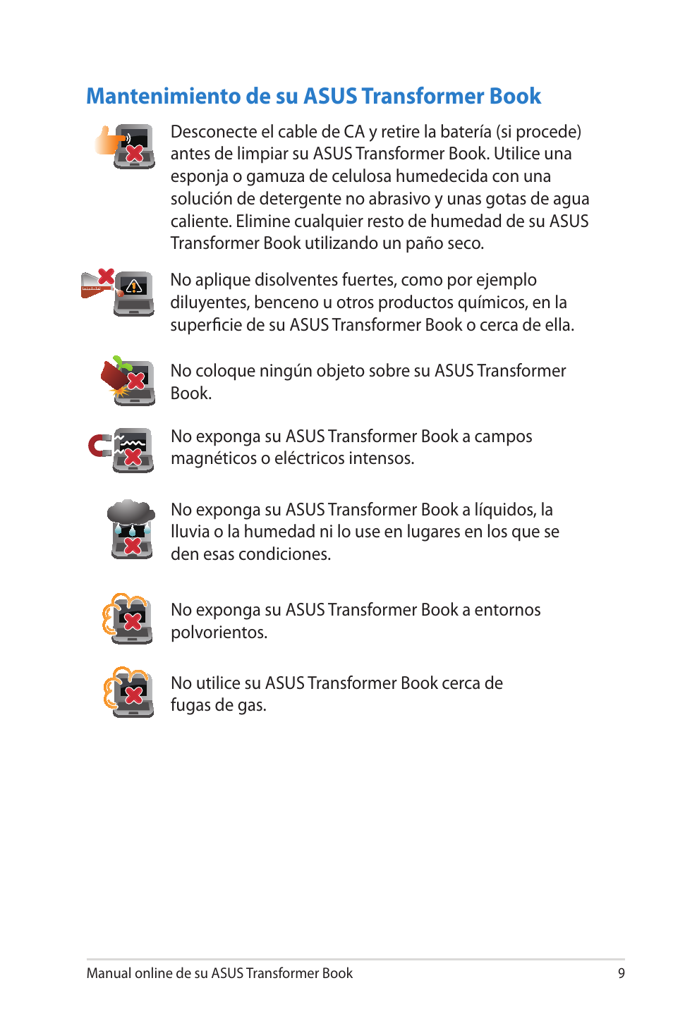 Mantenimiento de su asus transformer book | Asus TX300CA User Manual | Page 9 / 118