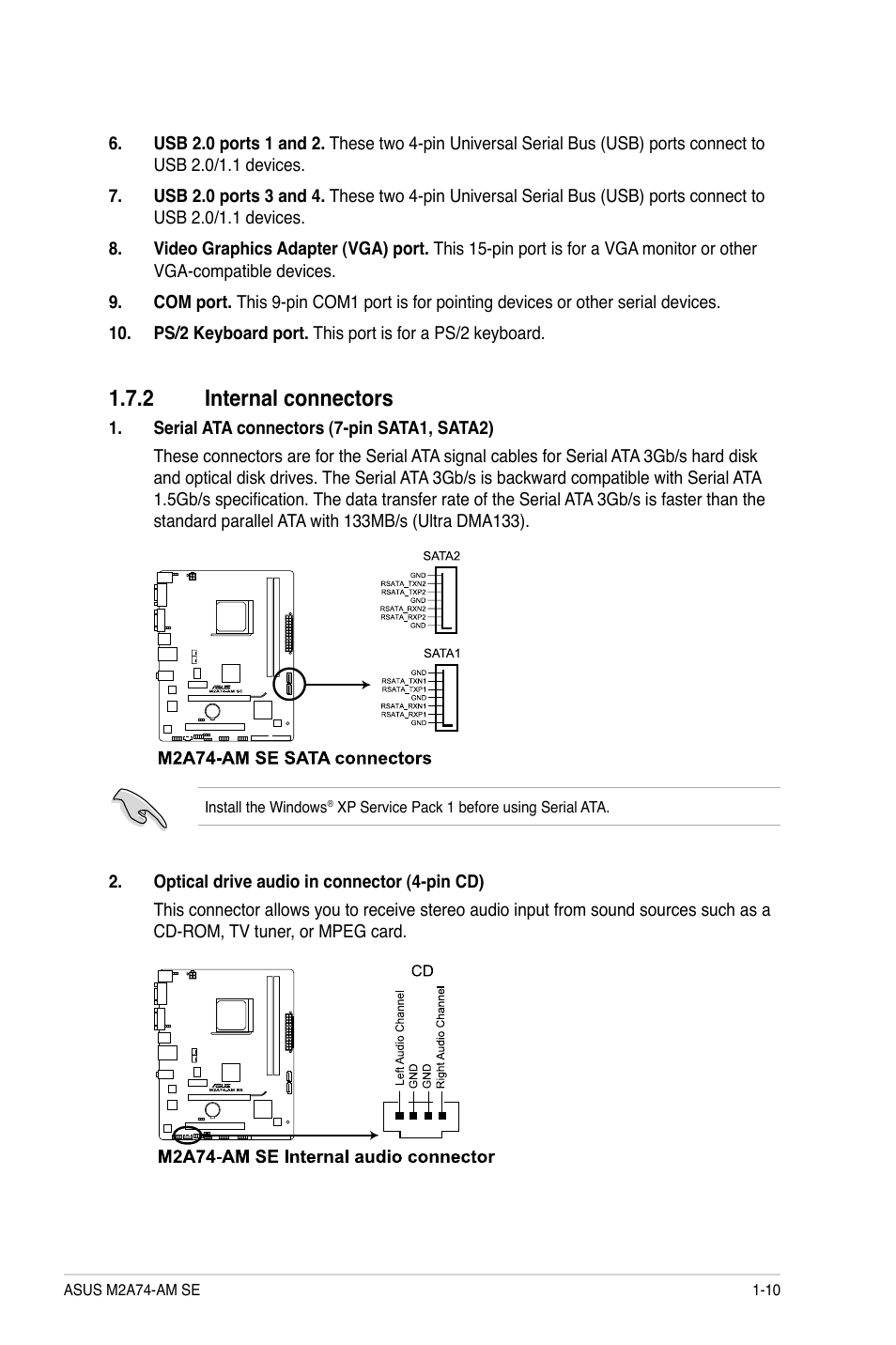 2 internal connectors, Internal connectors -10 | Asus M2A74-AM SE User Manual | Page 19 / 40