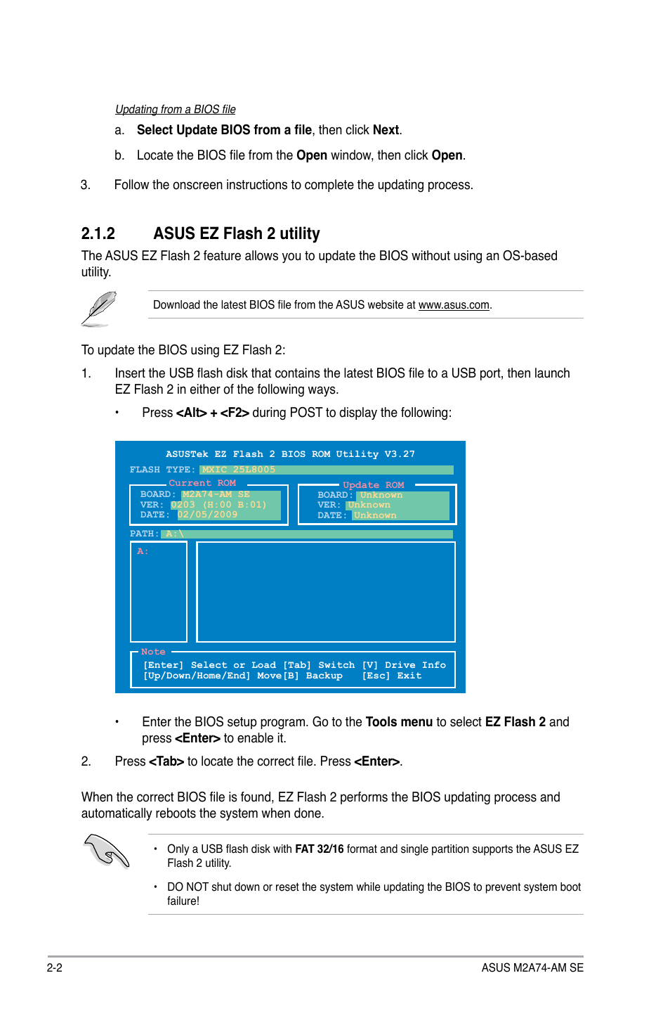 2 asus ez flash 2 utility, Asus ez flash 2 utility -2 | Asus M2A74-AM SE User Manual | Page 26 / 40