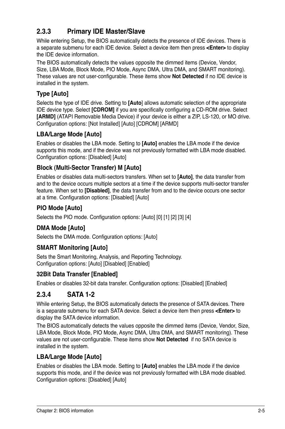 3 primary ide master/slave, 4 sata 1-2, Primary ide master/slave -5 | Sata 1-2 -5 | Asus M2A74-AM SE User Manual | Page 29 / 40