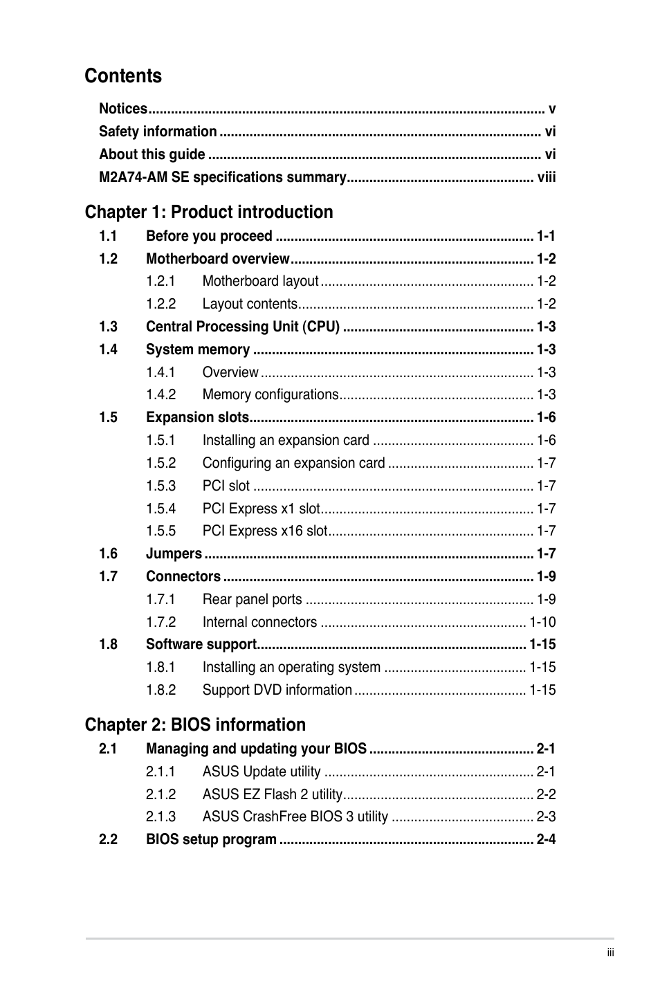 Asus M2A74-AM SE User Manual | Page 3 / 40