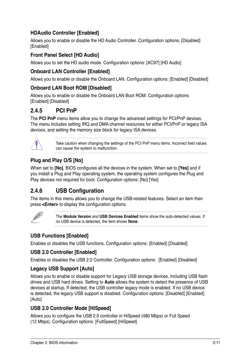 5 pci pnp, 6 usb configuration, Pci pnp -11 | Usb configuration -11 | Asus M2A74-AM SE User Manual | Page 35 / 40