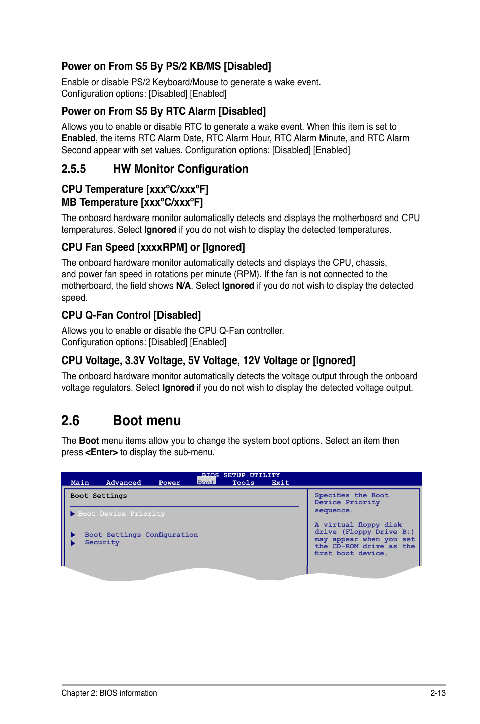 5 hw monitor configuration, 6 boot menu, Hw monitor configuration -13 | Boot menu -13 | Asus M2A74-AM SE User Manual | Page 37 / 40