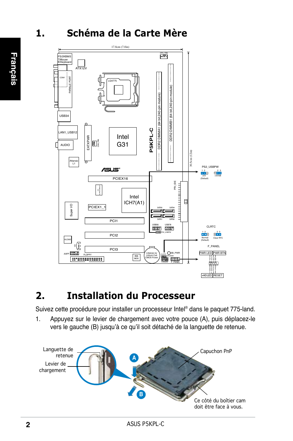 Français, Intel g31, Asus p5kpl-c | Ab b, Intel ich7(a1), P5kpl-c | Asus P5KPL-C User Manual | Page 2 / 38