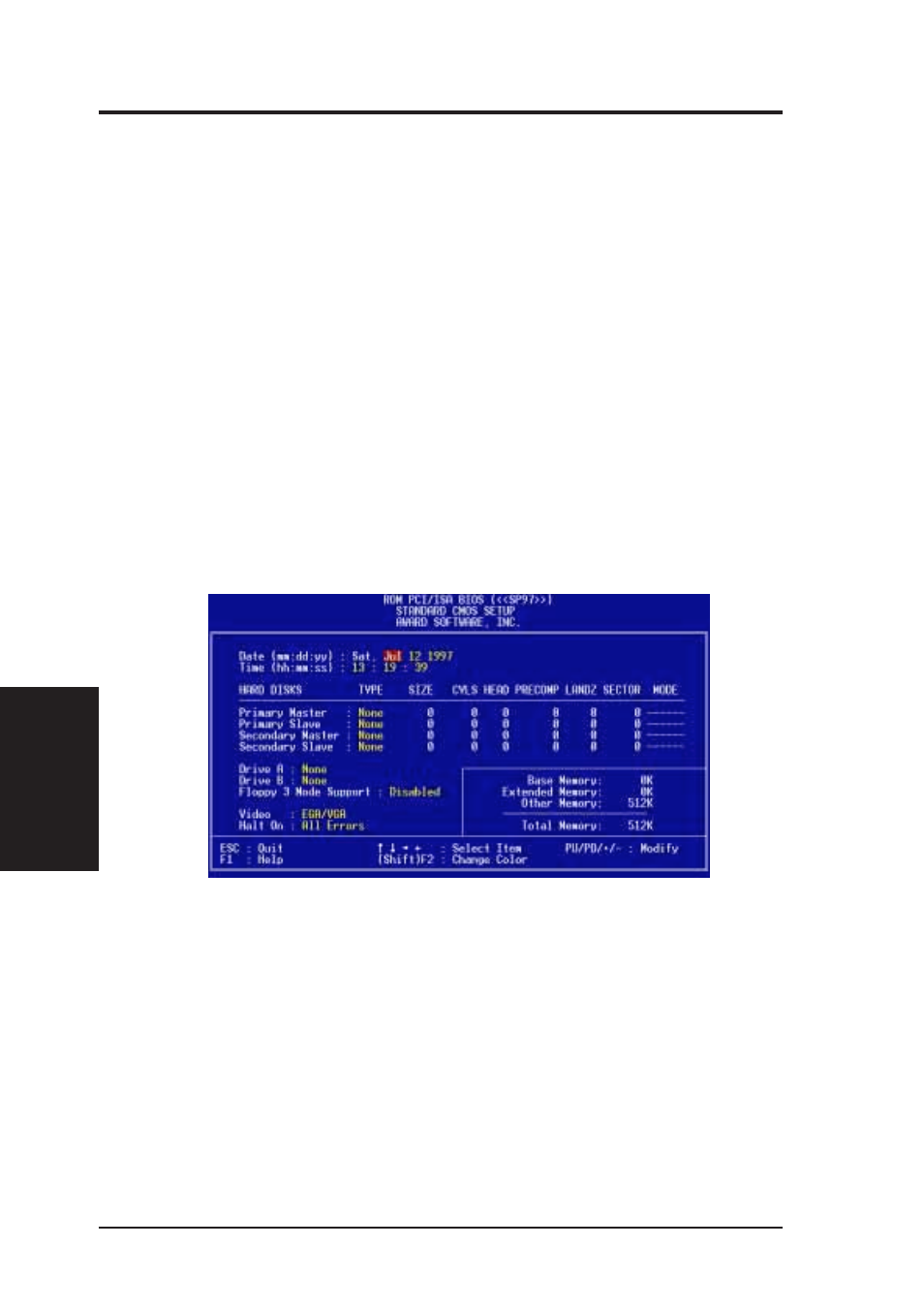 Iv. bios software, Standard cmos setup | Asus SP97 User Manual | Page 40 / 96