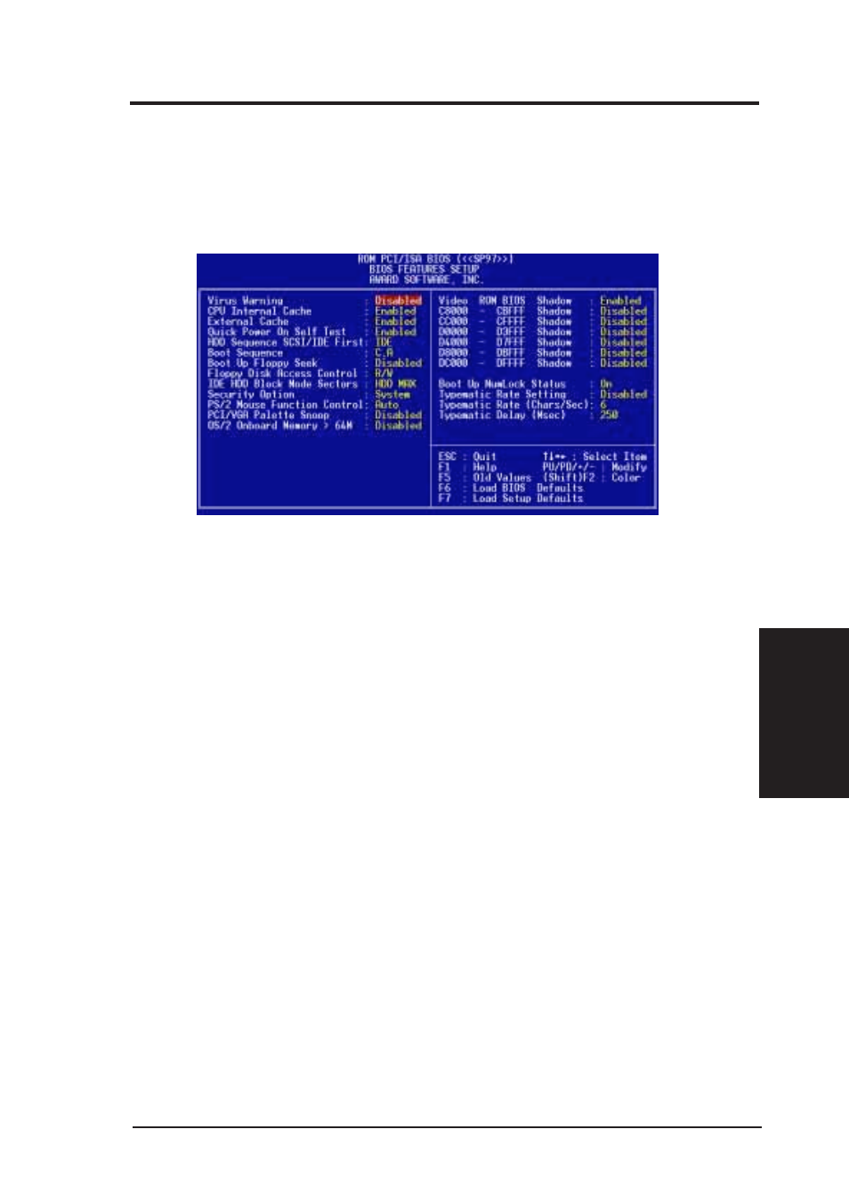 Iv. bios software, Bios features setup | Asus SP97 User Manual | Page 43 / 96