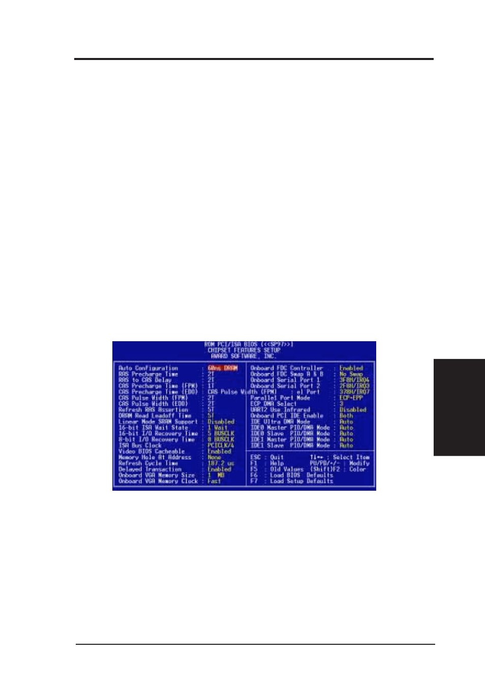 Iv. bios software, Chipset features setup | Asus SP97 User Manual | Page 45 / 96