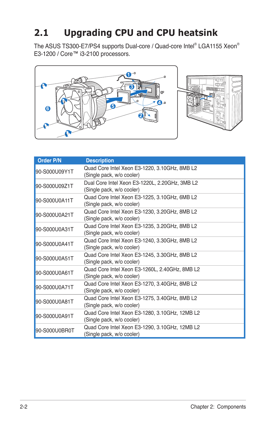 1 upgrading cpu and cpu heatsink, Upgrading cpu and cpu heatsink -2 | Asus TS300-E7/PS4 User Manual | Page 14 / 22