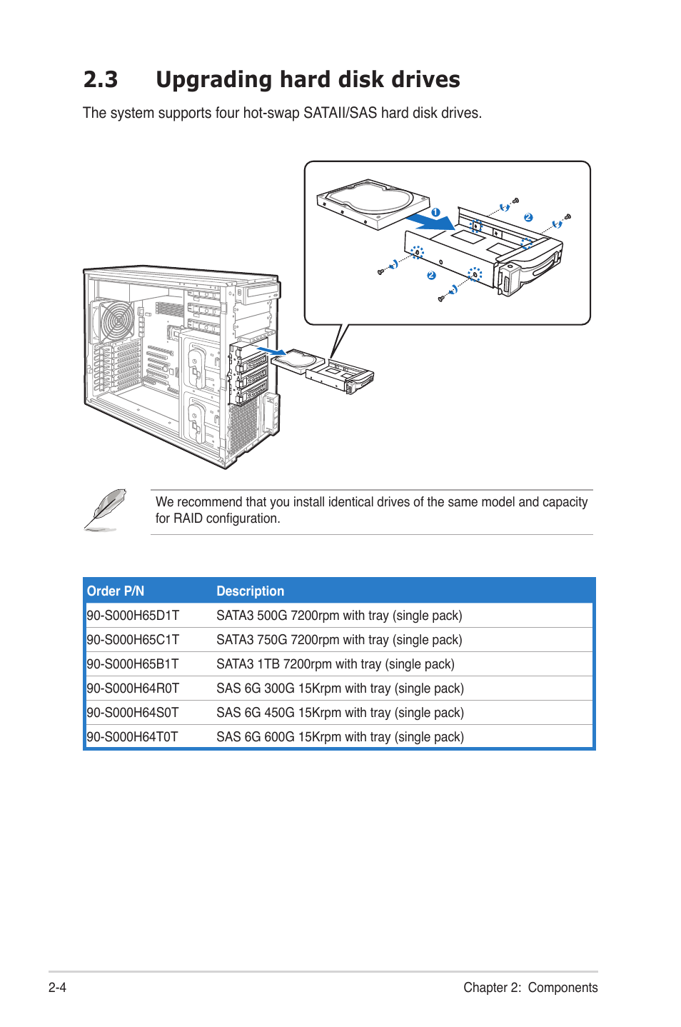 3 upgrading hard disk drives, Upgrading hard disk drives -4 | Asus TS300-E7/PS4 User Manual | Page 16 / 22