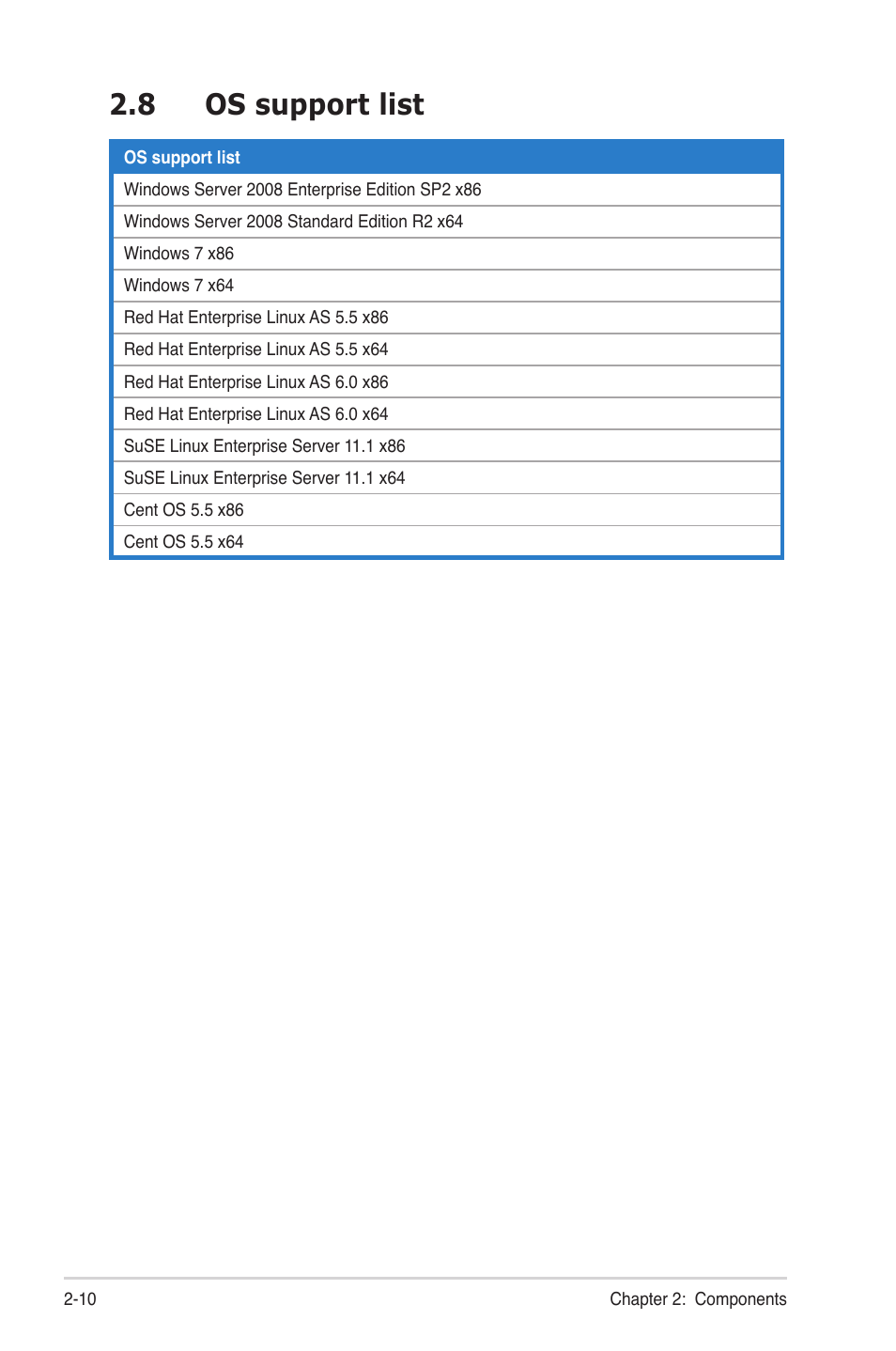 8 os support list, Os support list -10 | Asus TS300-E7/PS4 User Manual | Page 22 / 22