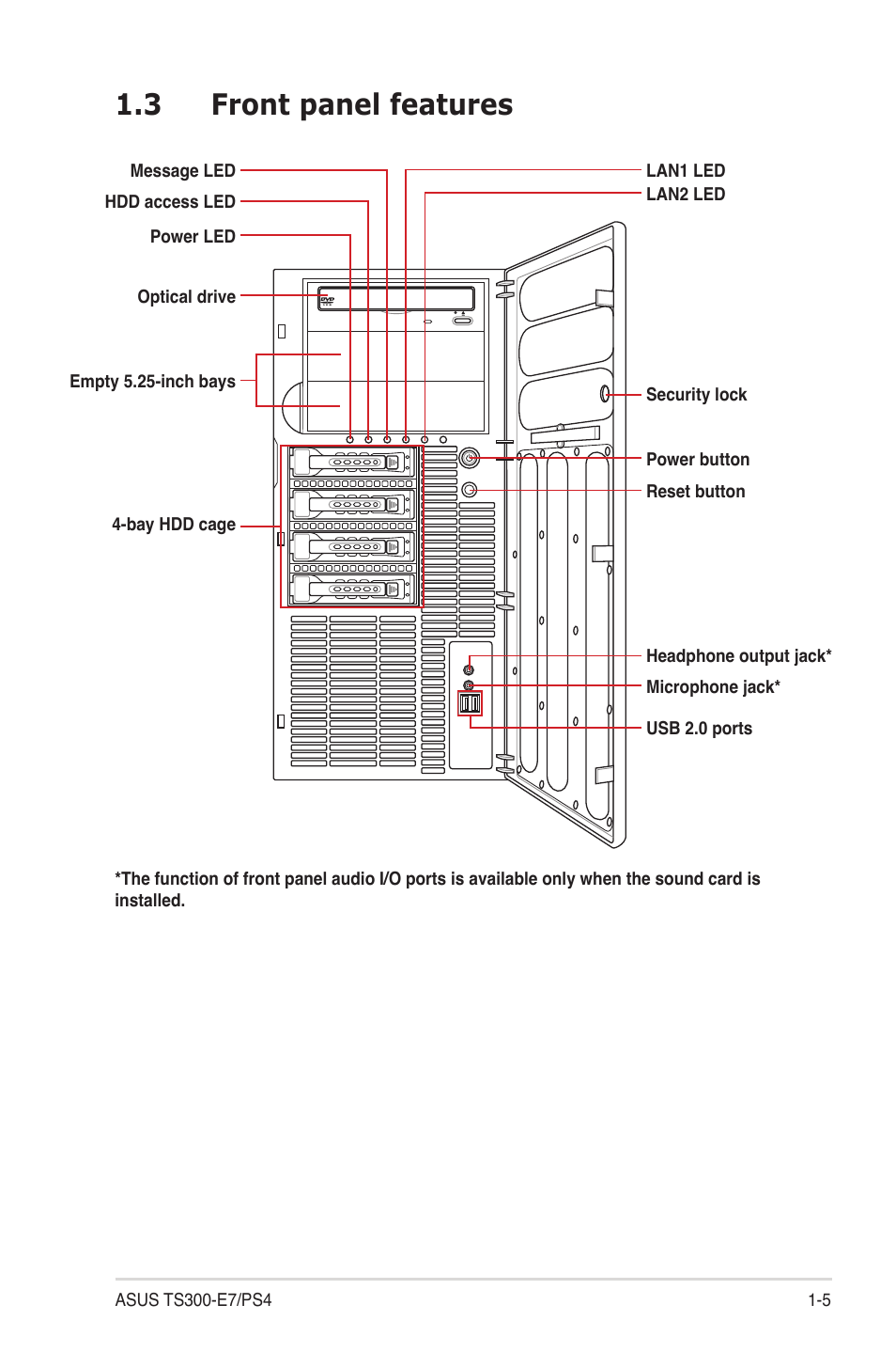 3 front panel features, Front panel features -5 | Asus TS300-E7/PS4 User Manual | Page 9 / 22