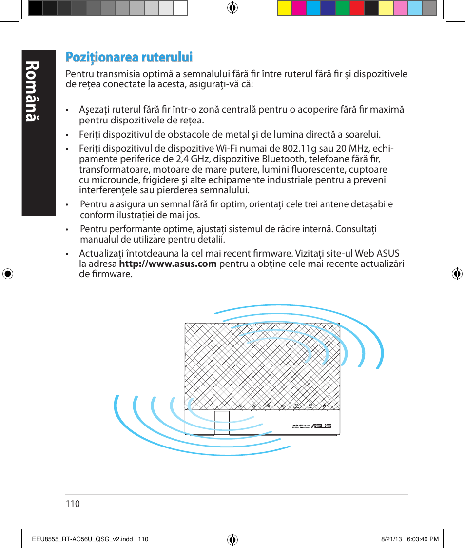 Română, Poziţionarea ruterului | Asus RT-AC56U User Manual | Page 110 / 234