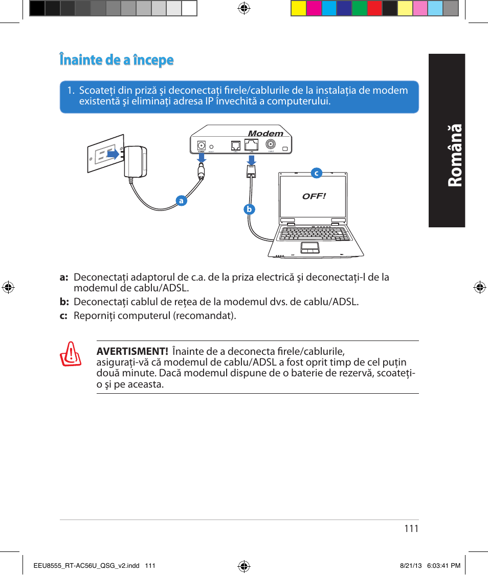 Română, Înainte de a începe | Asus RT-AC56U User Manual | Page 111 / 234