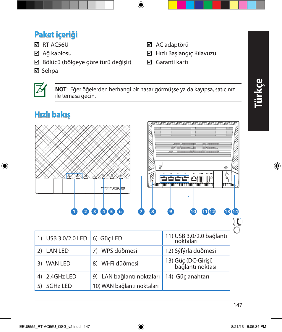 Tür kç e, Paket içeriği, Hızlı bakış | Asus RT-AC56U User Manual | Page 147 / 234