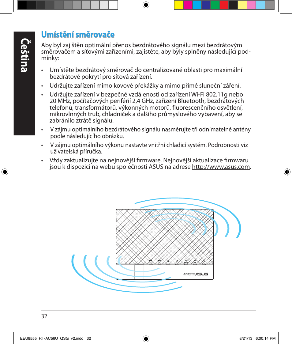 Čeština, Umístění směrovače | Asus RT-AC56U User Manual | Page 32 / 234