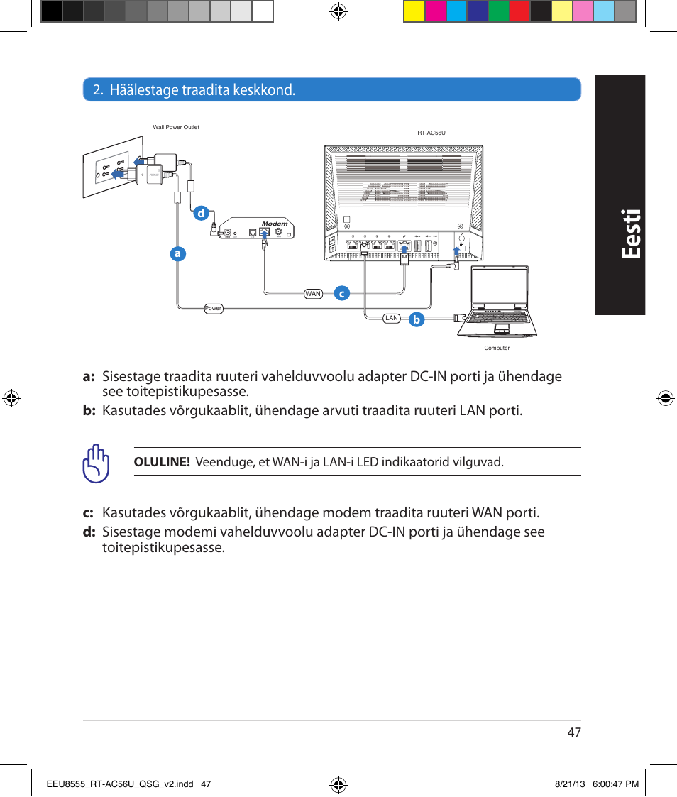 Eesti, Häälestage traadita keskkond | Asus RT-AC56U User Manual | Page 47 / 234