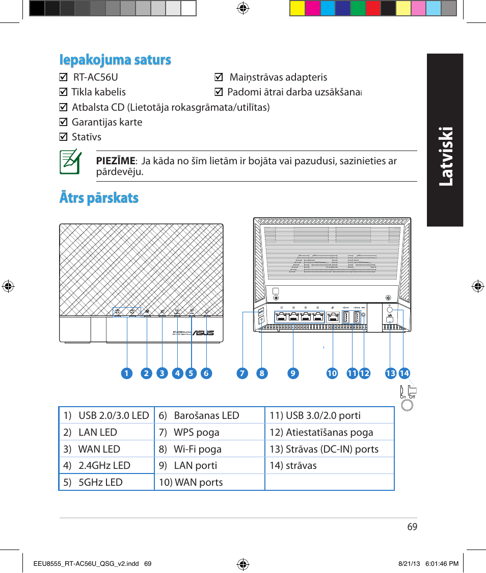 La tvisk i, Iepakojuma saturs, Ātrs pārskats | Asus RT-AC56U User Manual | Page 69 / 234