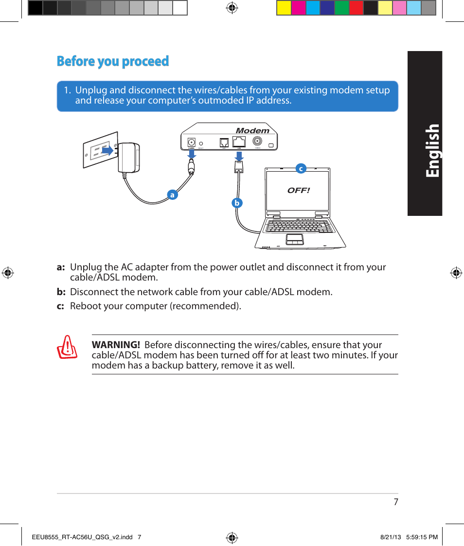 English, Before you proceed | Asus RT-AC56U User Manual | Page 7 / 234