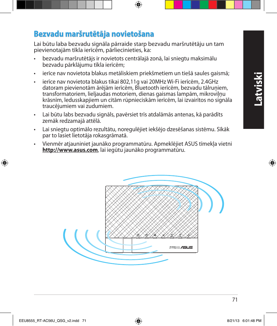 La tvisk i, Bezvadu maršrutētāja novietošana | Asus RT-AC56U User Manual | Page 71 / 234