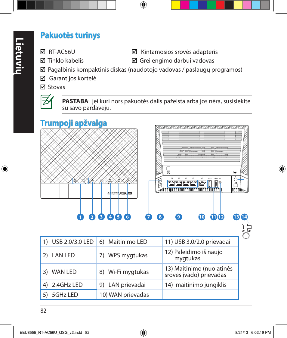 Lietuvių, Pakuotės turinys, Trumpoji apžvalga | Asus RT-AC56U User Manual | Page 82 / 234