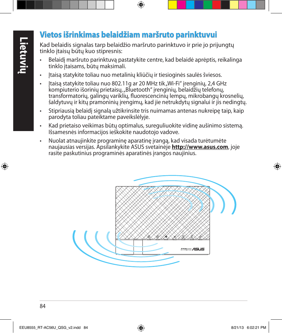 Lietuvių, Vietos išrinkimas belaidžiam maršruto parinktuvui | Asus RT-AC56U User Manual | Page 84 / 234