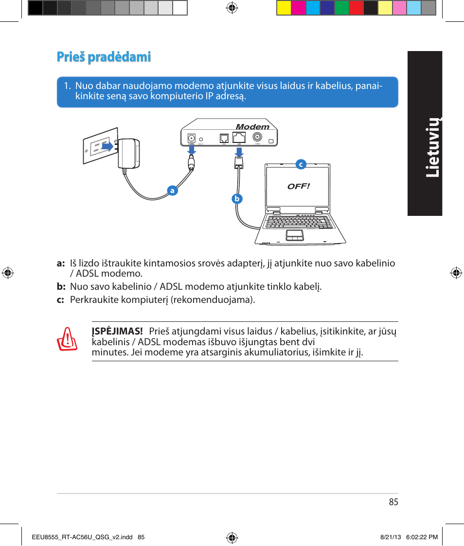 Lietuvių, Prieš pradėdami | Asus RT-AC56U User Manual | Page 85 / 234