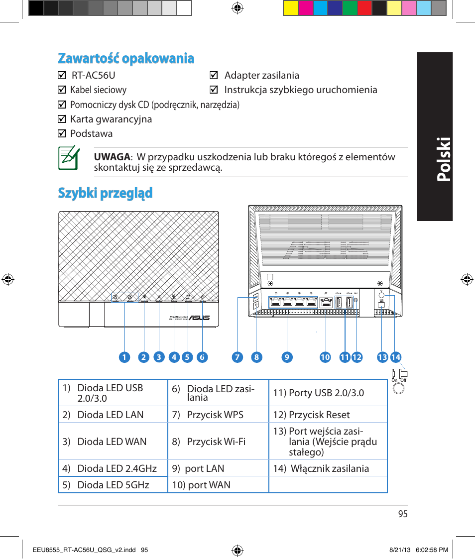 Polsk i, Zawartość opakowania, Szybki przegląd | Asus RT-AC56U User Manual | Page 95 / 234