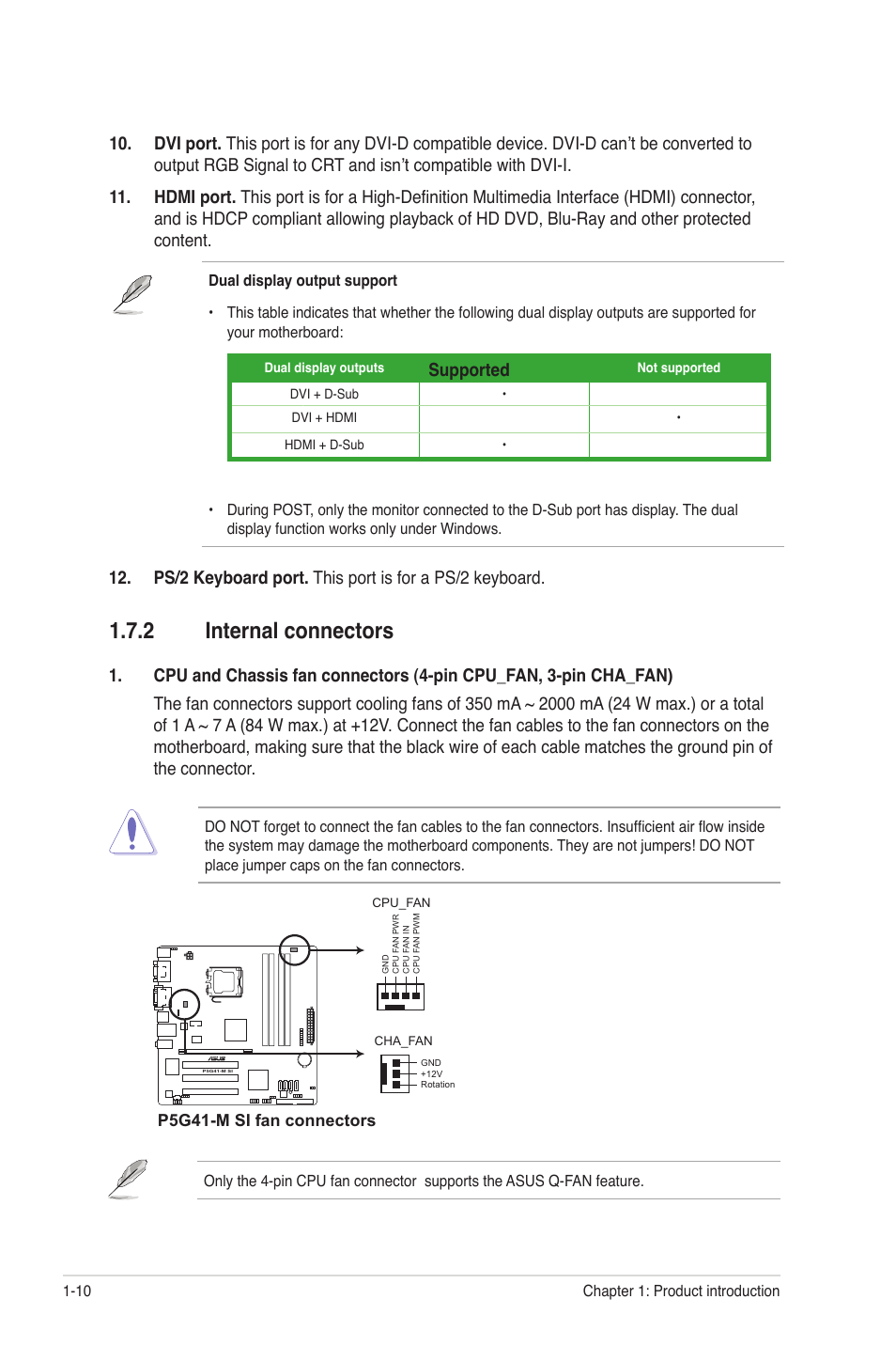 2 internal connectors, Internal connectors -10, Supported | Asus P5G41-M SI/VGA User Manual | Page 20 / 44