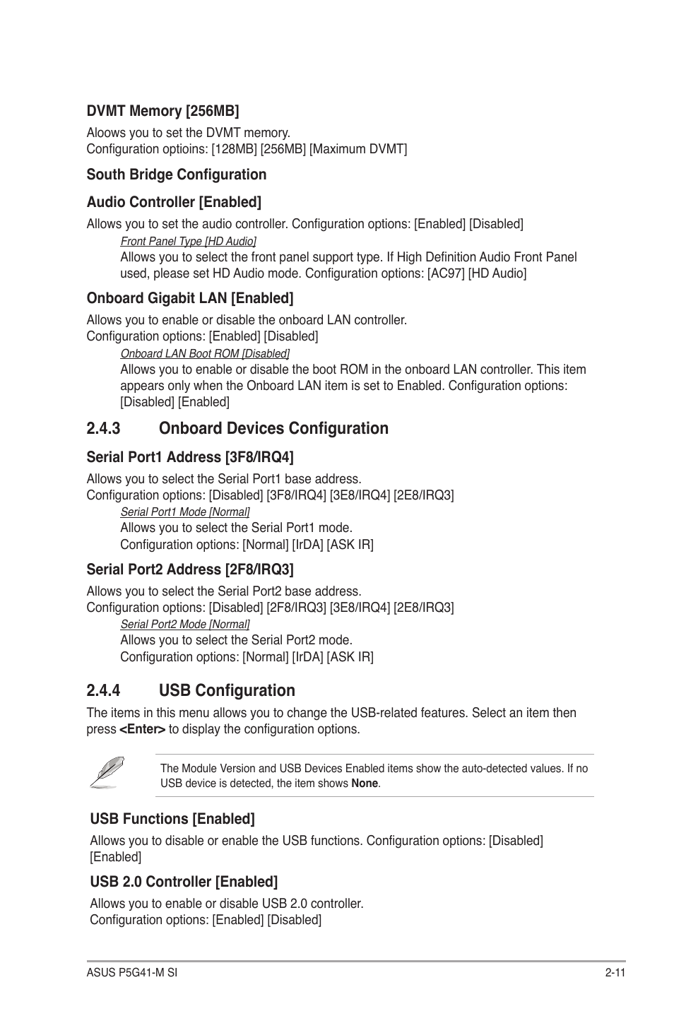 3 onboard devices configuration, 4 usb configuration, Onboard devices configuration -11 | Usb configuration -11 | Asus P5G41-M SI/VGA User Manual | Page 37 / 44