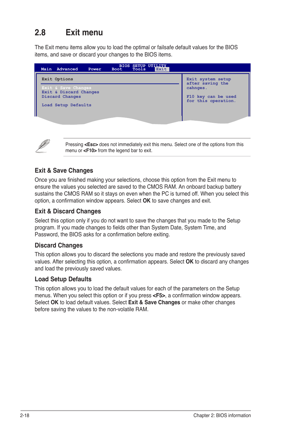 8 exit menu, Exit menu -18 | Asus P5G41-M SI/VGA User Manual | Page 44 / 44