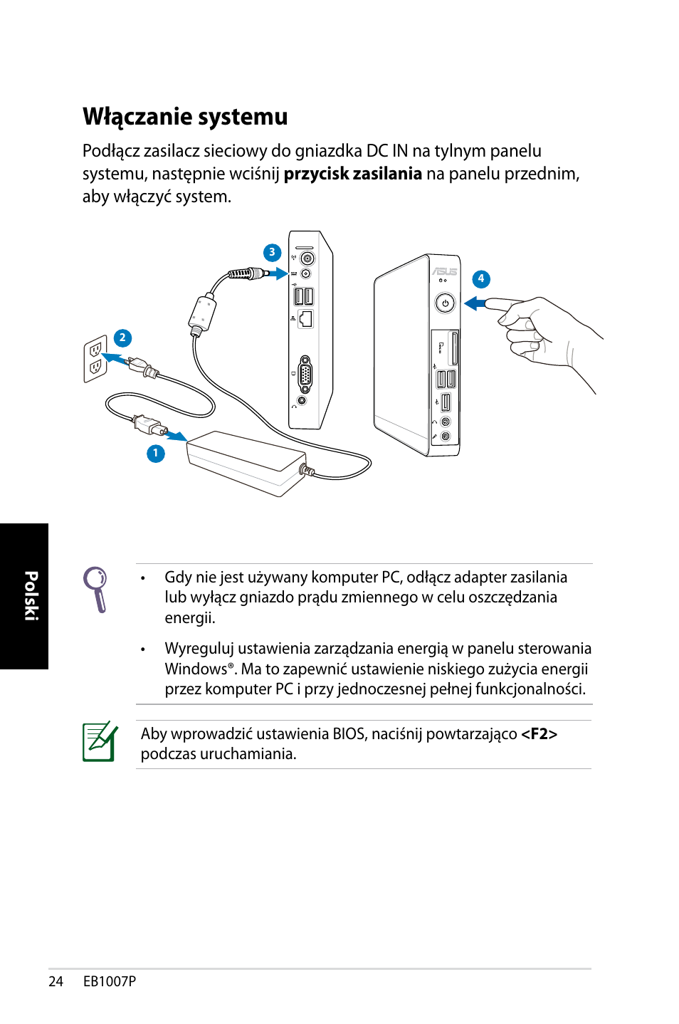 Włączanie systemu | Asus EB1007P User Manual | Page 126 / 136