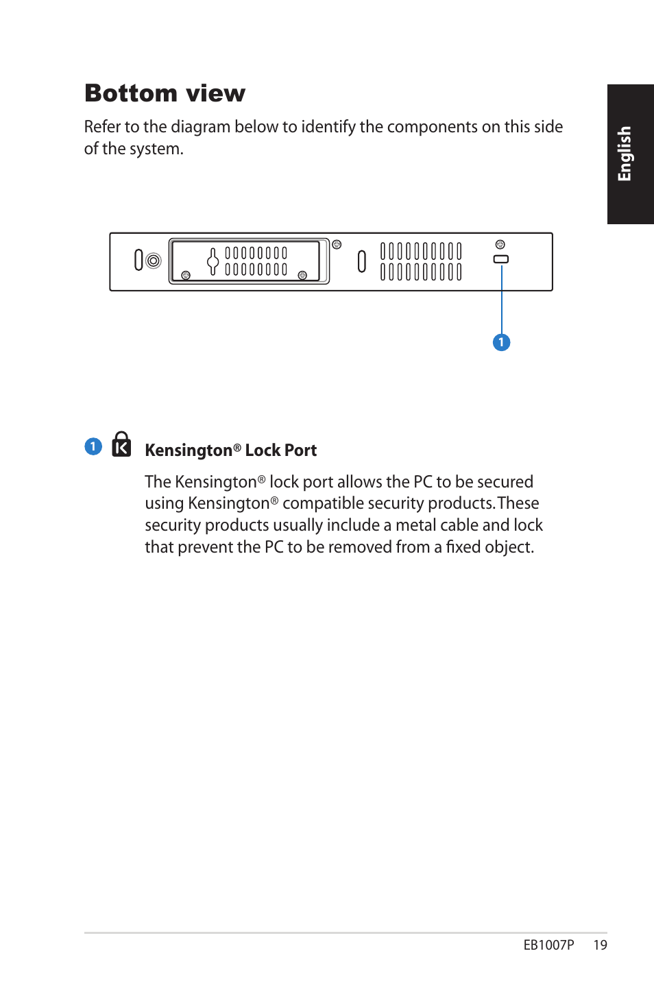 Bottom view | Asus EB1007P User Manual | Page 19 / 136