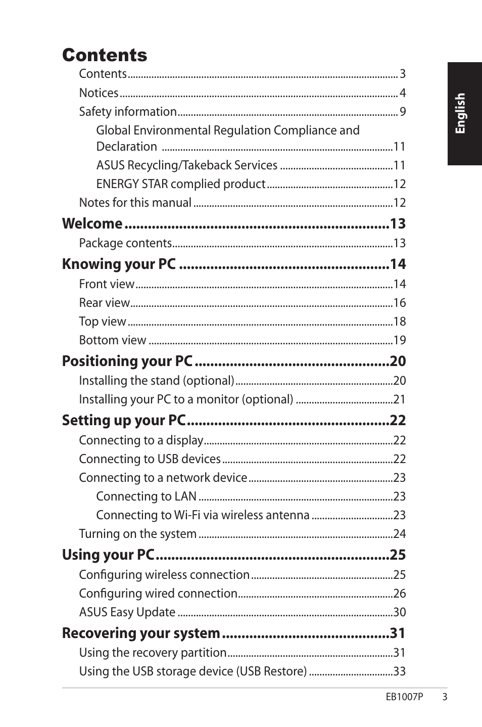 Asus EB1007P User Manual | Page 3 / 136