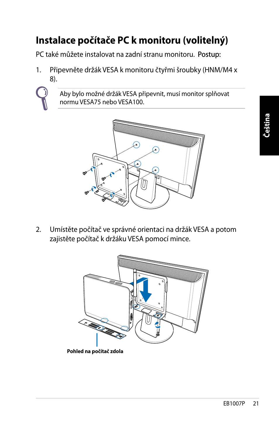 Instalace počítače pc k monitoru (volitelný) | Asus EB1007P User Manual | Page 55 / 136