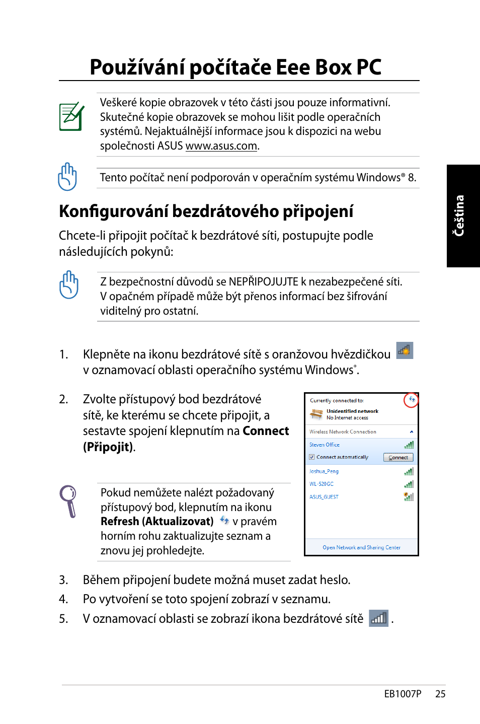 Používání počítače eee box pc, Konfigurování bezdrátového připojení | Asus EB1007P User Manual | Page 59 / 136