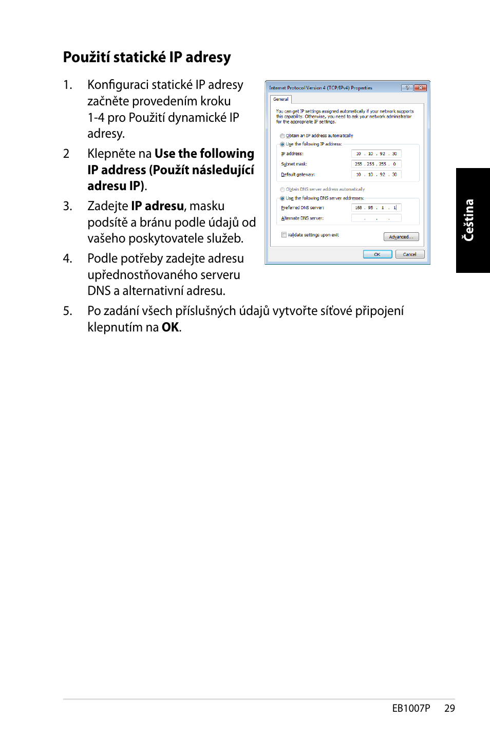 Použití statické ip adresy | Asus EB1007P User Manual | Page 63 / 136