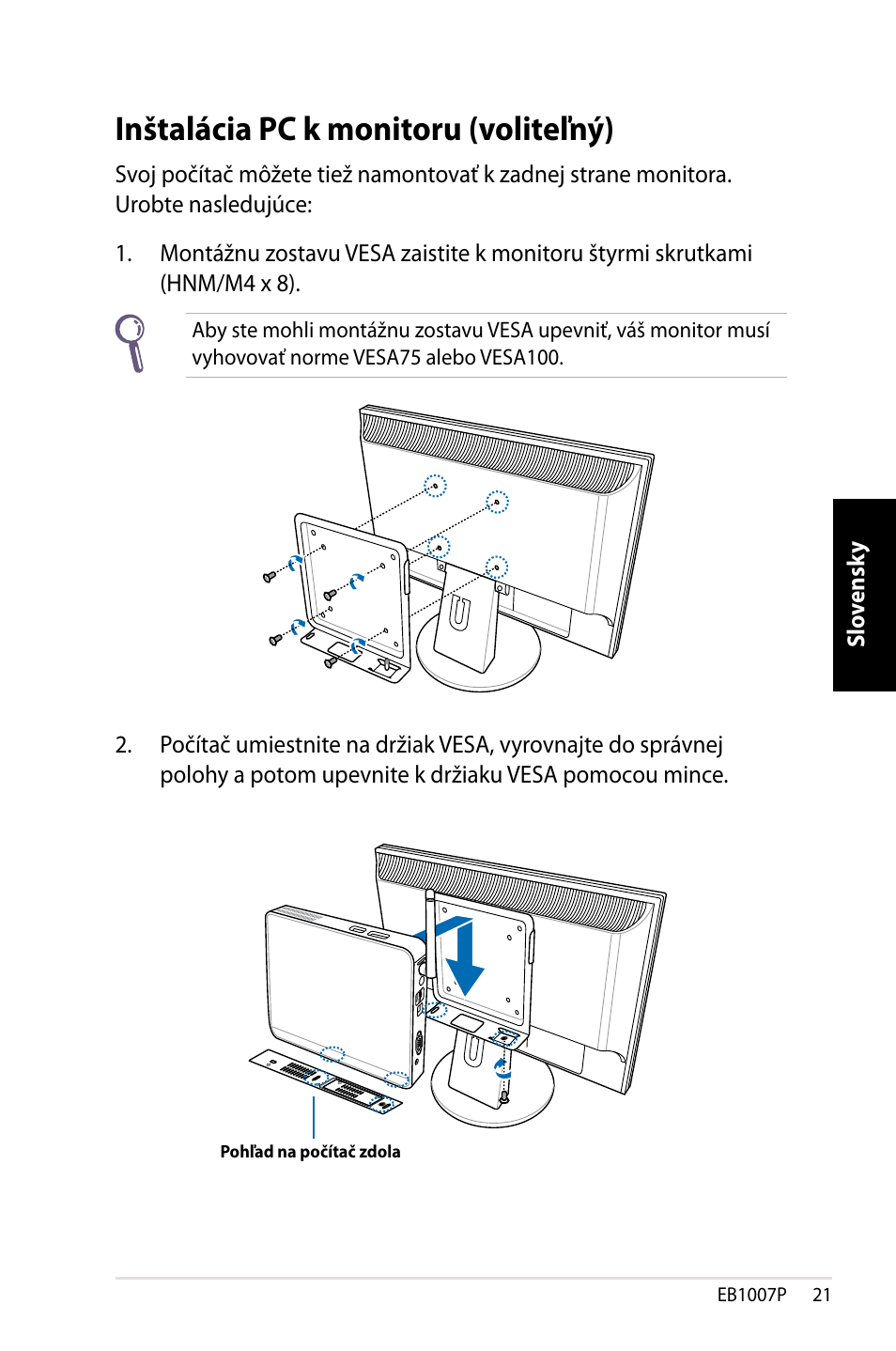 Inštalácia pc k monitoru (voliteľný) | Asus EB1007P User Manual | Page 89 / 136