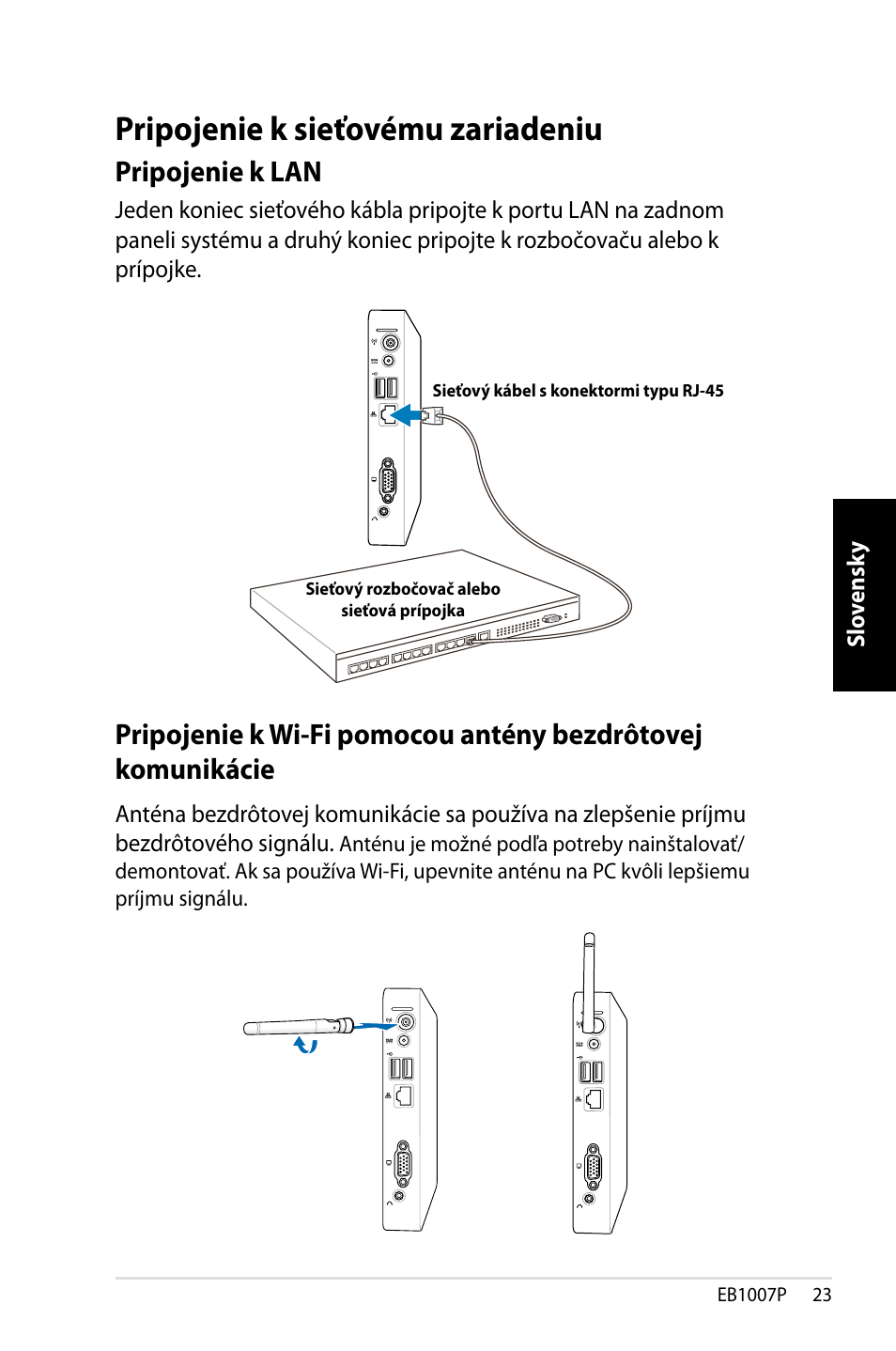 Pripojenie k sieťovému zariadeniu, Pripojenie k lan, Komunikácie | Asus EB1007P User Manual | Page 91 / 136