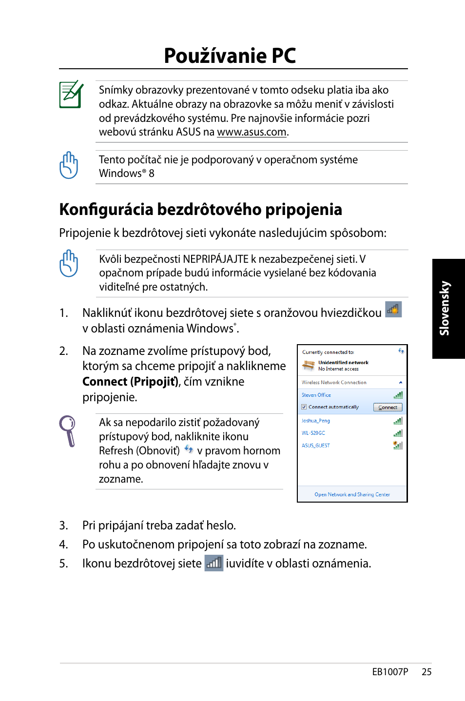 Používanie eee box pc, Konfigurácia bezdrôtového pripojenia, Používanie pc | Asus EB1007P User Manual | Page 93 / 136