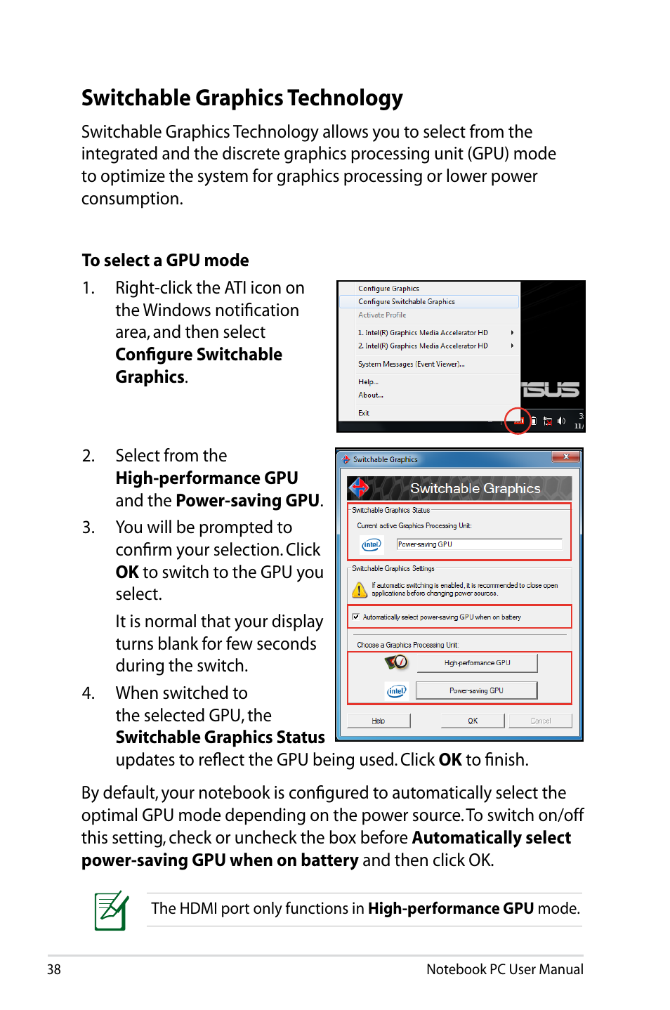 Switchable graphics technology | Asus B23E User Manual | Page 38 / 114