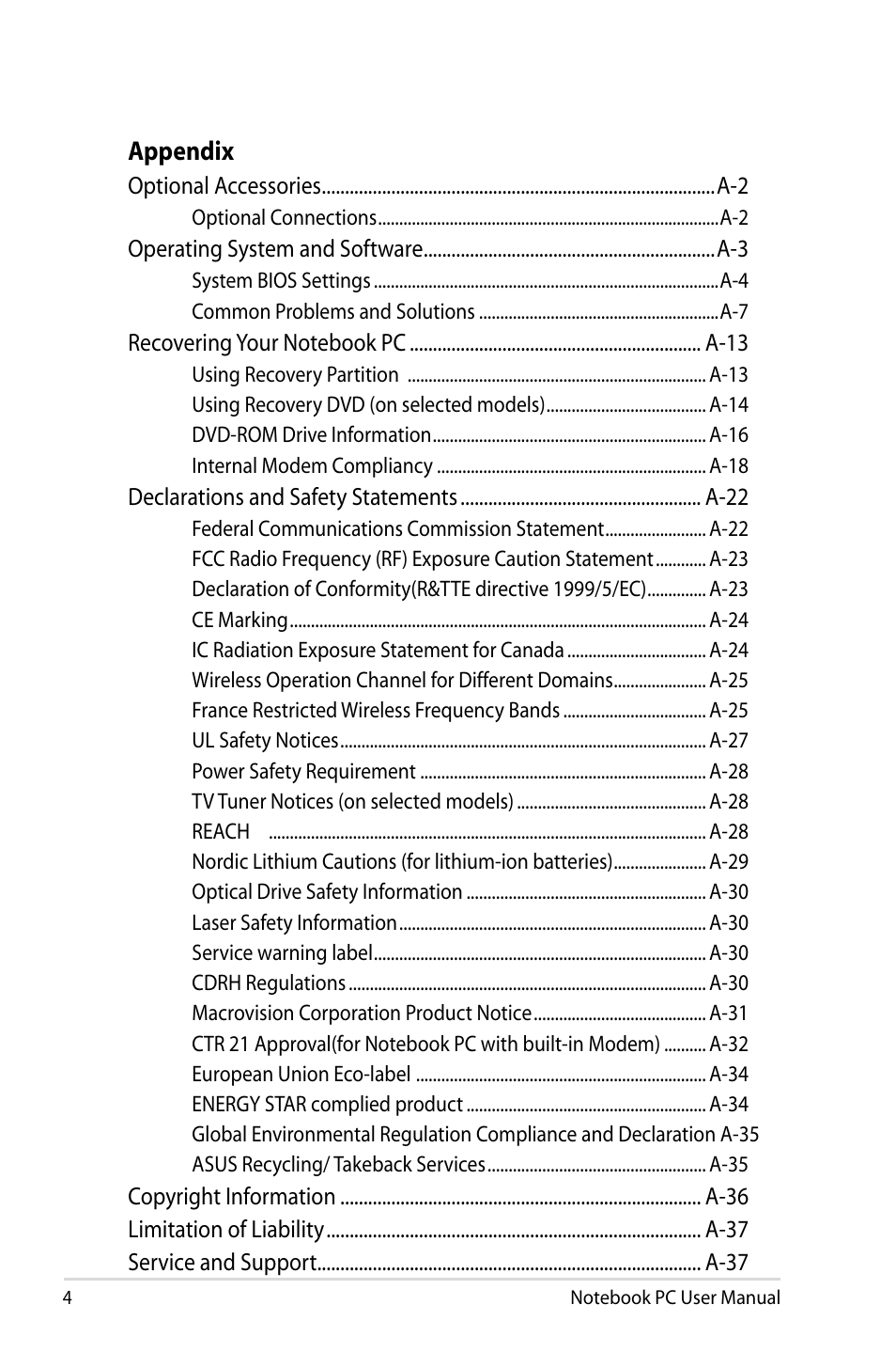 Asus B23E User Manual | Page 4 / 114