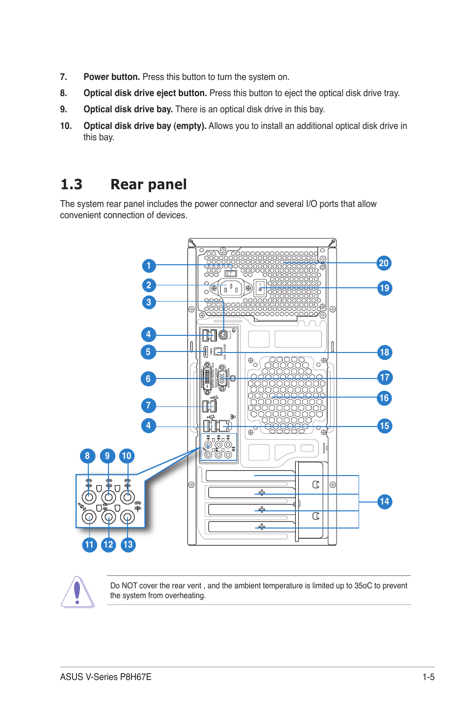 3 rear panel | Asus V9-P8H67E User Manual | Page 14 / 78