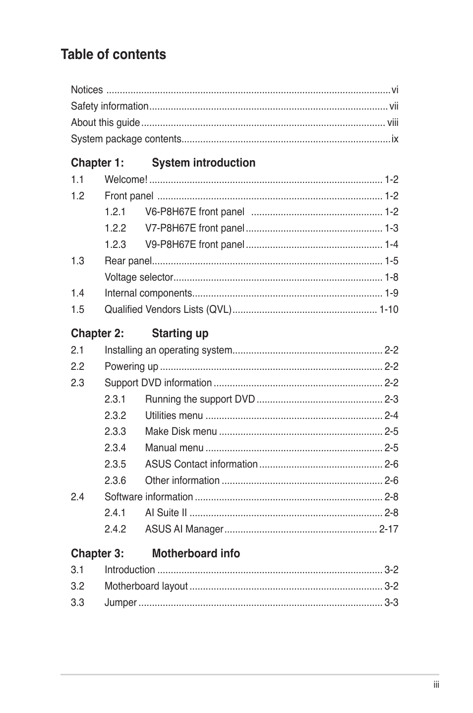 Asus V9-P8H67E User Manual | Page 3 / 78