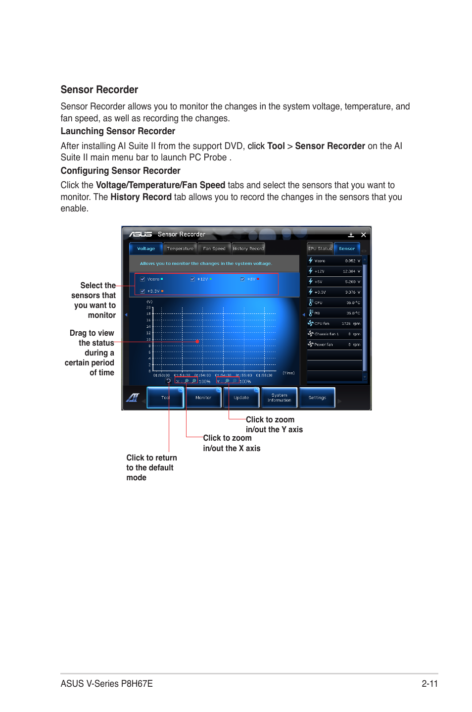 Sensor recorder | Asus V9-P8H67E User Manual | Page 32 / 78