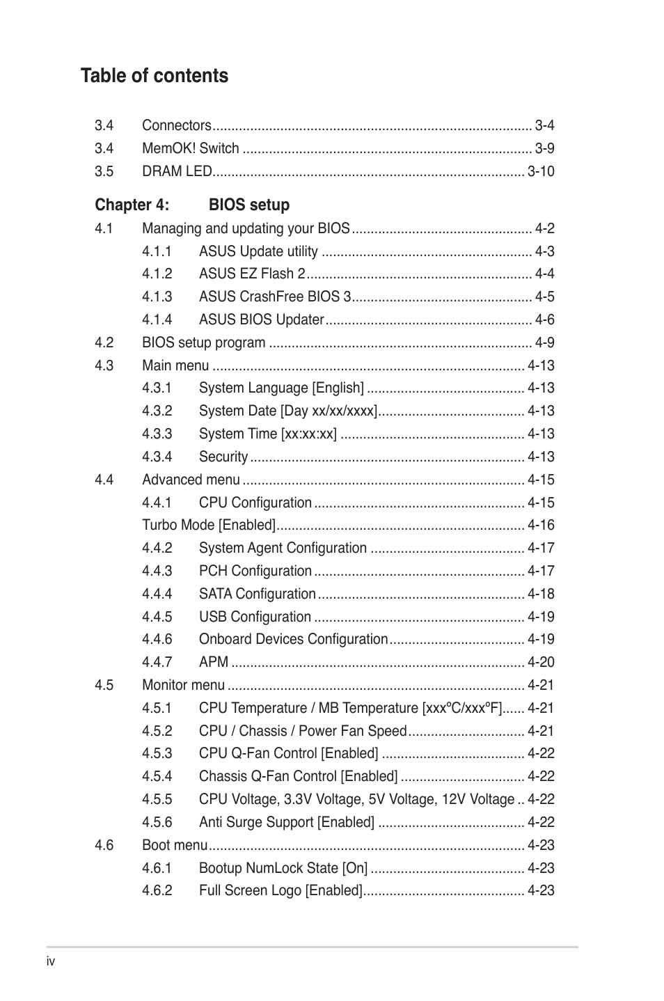 Asus V9-P8H67E User Manual | Page 4 / 78