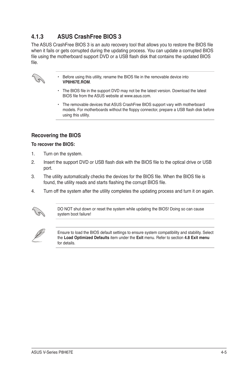 3 asus crashfree bios 3 | Asus V9-P8H67E User Manual | Page 58 / 78