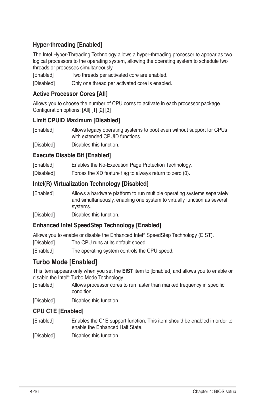 Turbo mode [enabled | Asus V9-P8H67E User Manual | Page 69 / 78