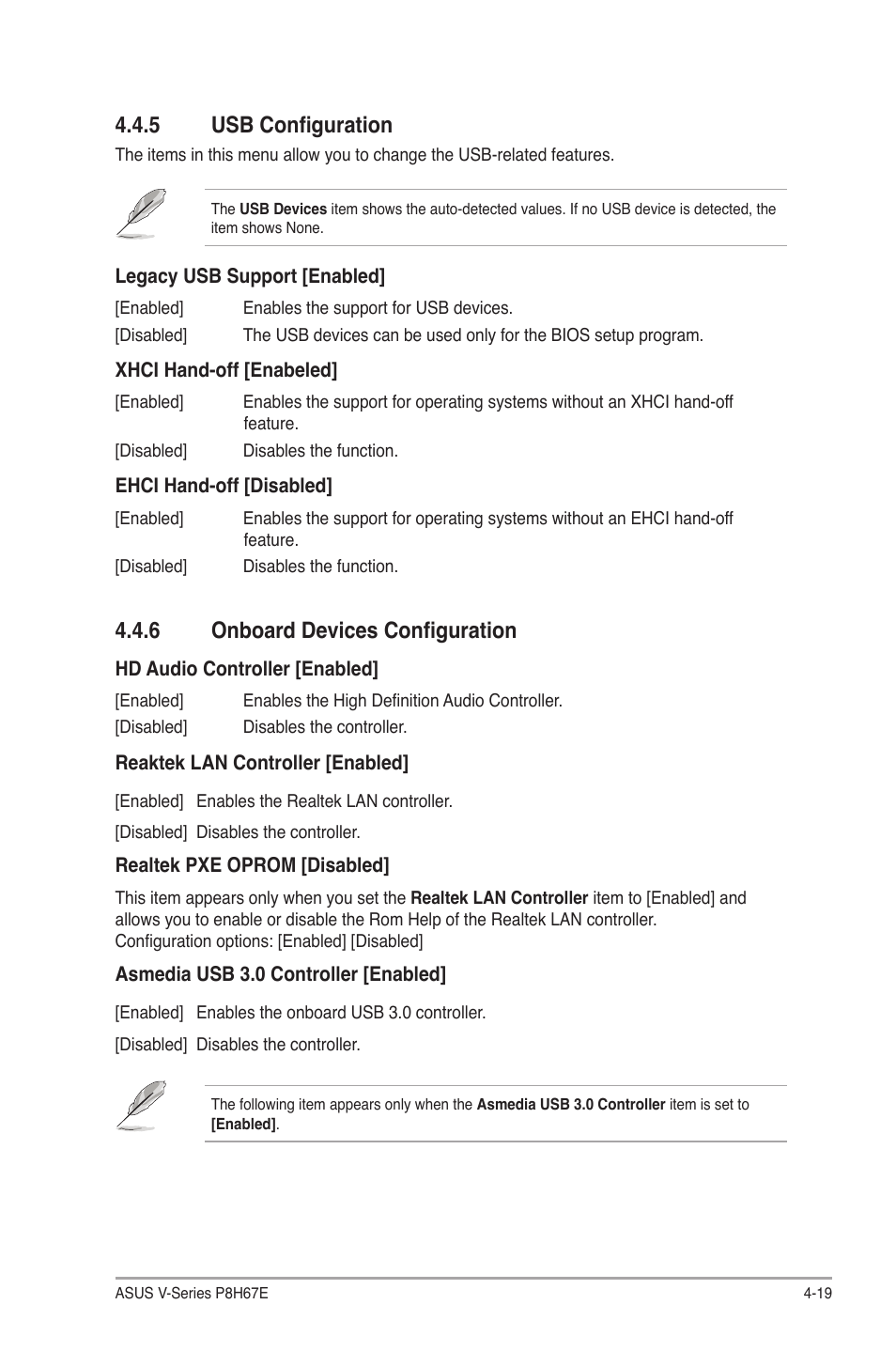 5 usb configuration, 6 onboard devices configuration | Asus V9-P8H67E User Manual | Page 72 / 78