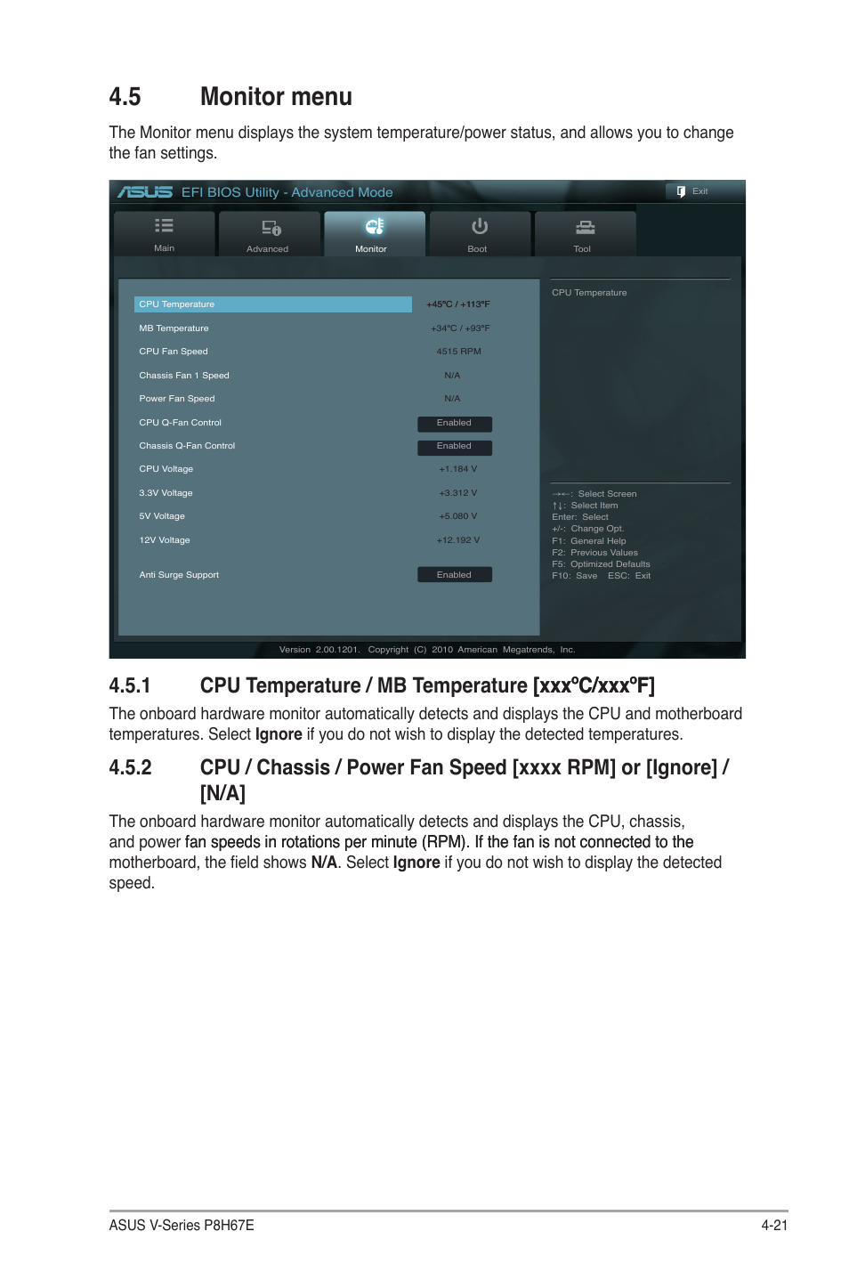 5 monitor menu | Asus V9-P8H67E User Manual | Page 74 / 78