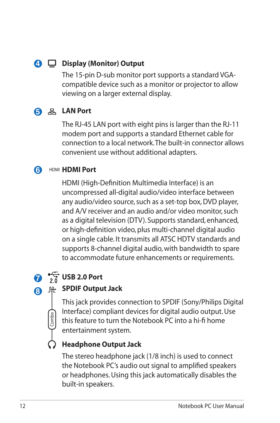 Asus U81A User Manual | Page 12 / 28